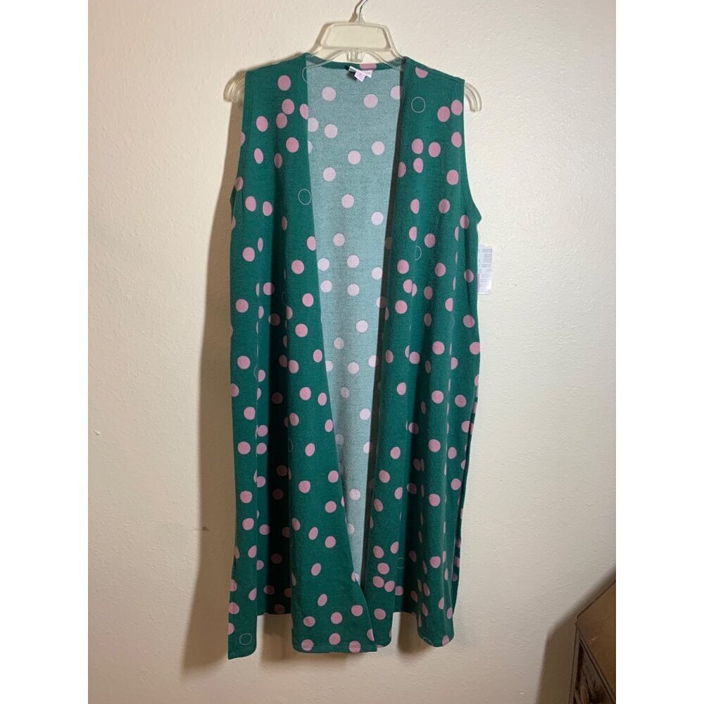 NWT LuLaRoe Joy Cardigan Sweater Vest Duster Long Side Slits Open Green Medium